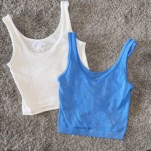 Ribbed Tank Crop Top - Blue and White